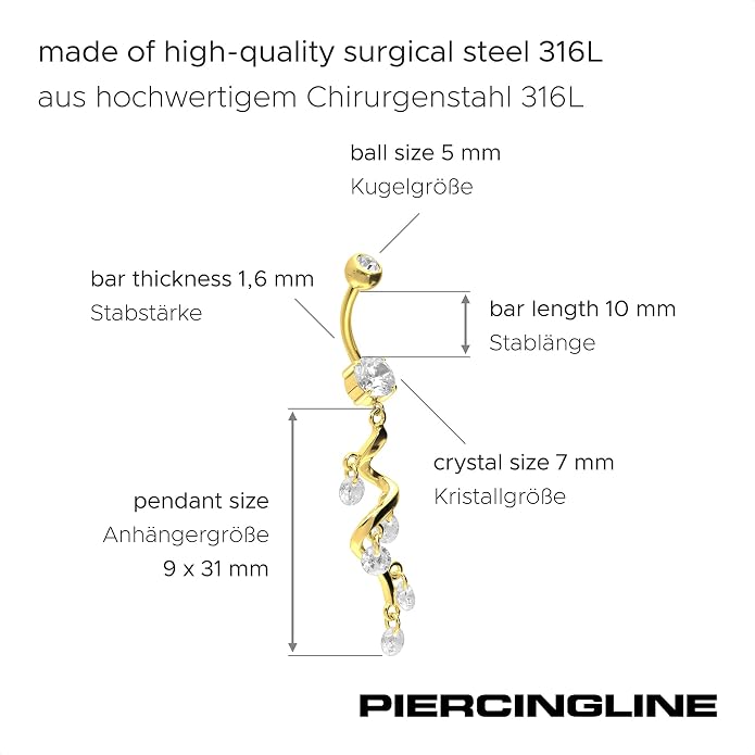 PIERCINGLINE Belly Button Piercing CRYSTAL VINE surgical steel, skin-friendly