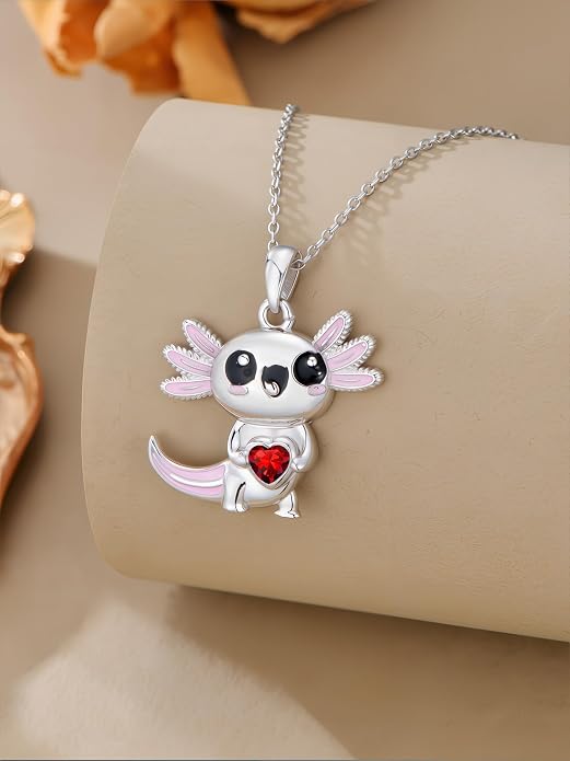 Dorunmo Axolotl Necklace 925 Sterling Silver Axolotl Birthstone Pendant Cute Animal Axolotl Jewelry Gifts for Women