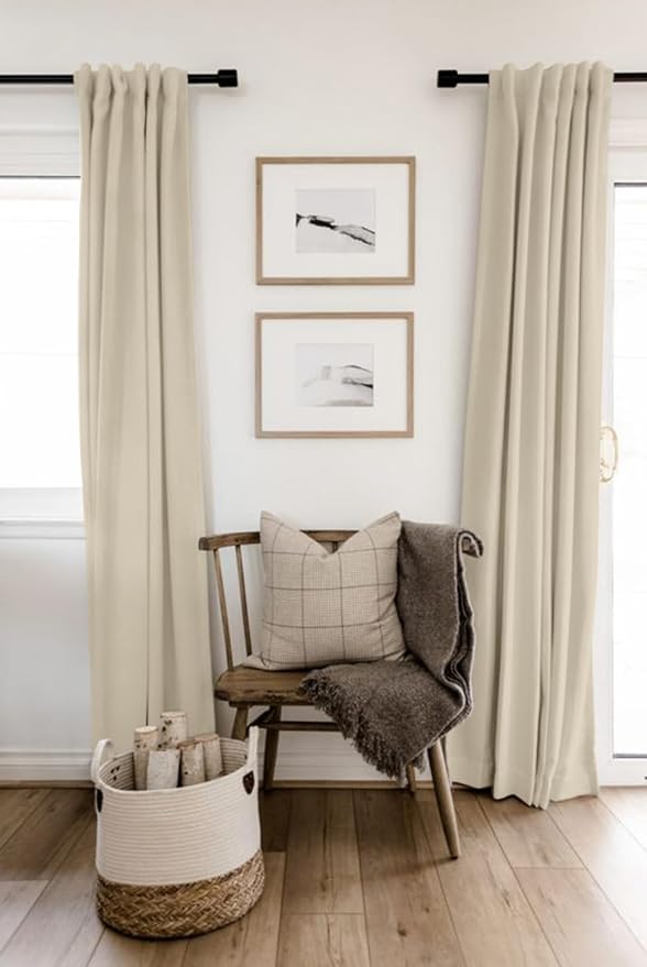 100% Blackout Shield Linen Blackout Curtains for Bedroom 108 Inches Long, Back Tab/Rod Pocket Living Room Drapes, Thermal Insulated Blackout Curtains 2 Panels Set, 50" W x 108" L, NaturalFlax