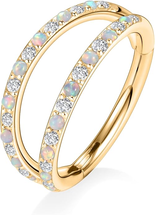 AROWRO Conch Piercing Jewelry Nose Rings Hoops Septum Rings Cartilage Earrings for Women Men Helix Piercing Jewelry Rook Tragus Surgical Steel Gold Silver 16G 18G 20G With Cubic Zirconia Opal
