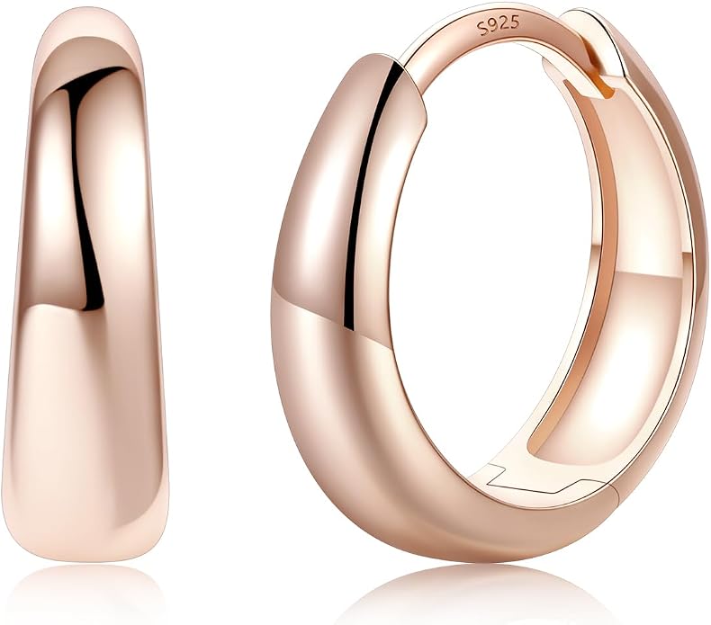 Silvora 14K Gold Plated Chunky Hoop Earrings for Women, Small Thick Huggie Hoops with 925 Sterling Silver Post, Hypoallergenic Lightweight Hoop Earrings, 8/10/12/14mm