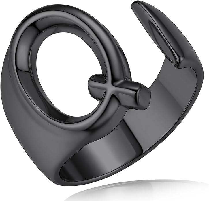 KeyStyle Bold Initial Letter Rings Adjustable, GoldChic Jewelry Women Gold Statement Ring Personalized Engraved Women’s Open Signet Ring for Party (Gold, White Gold, Black)