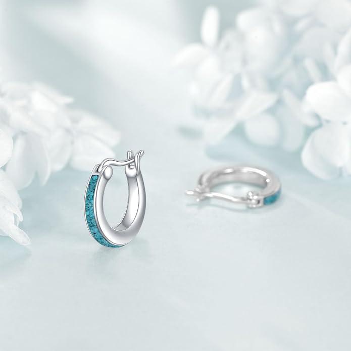 Moonstone/Pink Opal/Blue/Abalone Hoop Earrings for Women Sterling Silver Small Hoop Earrings Teardrop Huggie Earrings Jewelry Gifts