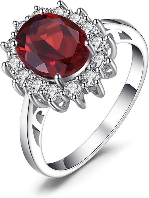 JewelryPalace Princess Diana Kate Middleton Class Gemstone Birthstone Sapphire Halo Engagement Rings for Women, Anniversary 14K White Yellow Rose Gold Plated 925 Sterling Silver Promise Rings for Her