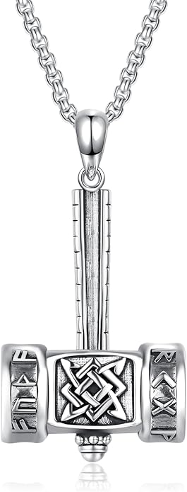 Thor's Hammer Talisman Necklace - S925 Sterling Silver Viking Amulet Pendant - Norse Compass/Odin Celtic Pagan Symbol Jewelry Gifts for Men Women