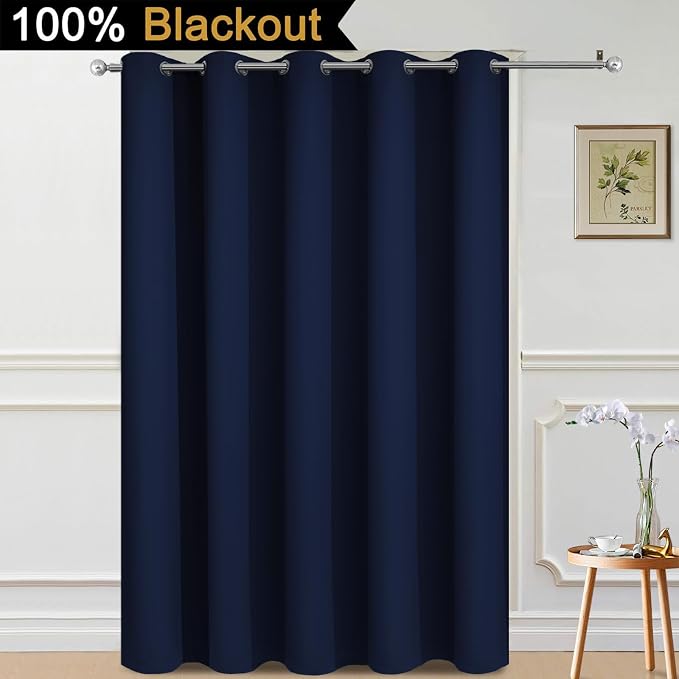 Yakamok Navy Blue Blackout Patio Door Curtain Panels W70 x L84, 1 Panel | Noise Reducing Barrier Panel for Sliding Glass Door, 2 Thick Layers Heat Full Light Blocking Patio Door Drapery