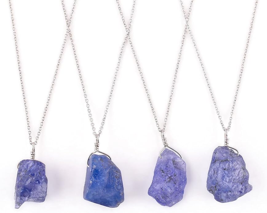 Sliver Pendant Necklace for Women Raw Tanzanite Gemstone, Handmade Jewelry Healing Crystal December Birthstone, Rhodium Plated 925 Sterling Silver Chain 18" Birthday Christmas Day Gifts