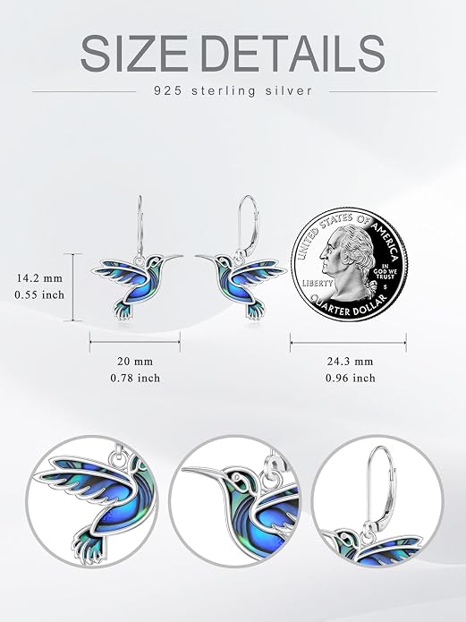 Hummingbird Earrings 925 Sterling Silver Abalone Shell Bird Dangle Earrings Hummingbird Jewelry Gifts for Women