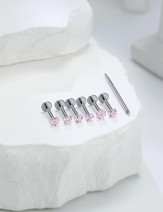 20G 18G 16G Astm F136 Titanium Internal Thread Flat Back Earrings Nose Studs Tragus Helix Conch Cartilage Lobe Earrings Medusa Labret Snake Bite Monroe Lip Ring Piercing Jewelry For Women Men