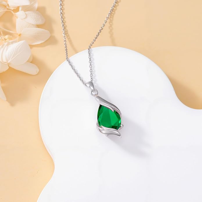 HPQQ Birthstone Necklace for Women 925 Sterling Silver Teardrop Pendant Fine Jewelry Birthday Mothers Day Gifts for Women Mom Her