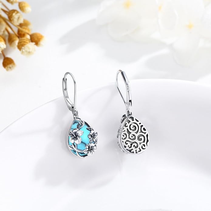 Flower Earrings 925 Sterling Silver Flower Teardrop Leverback Dangle Earrings Jewelry Gifts for Women Girls