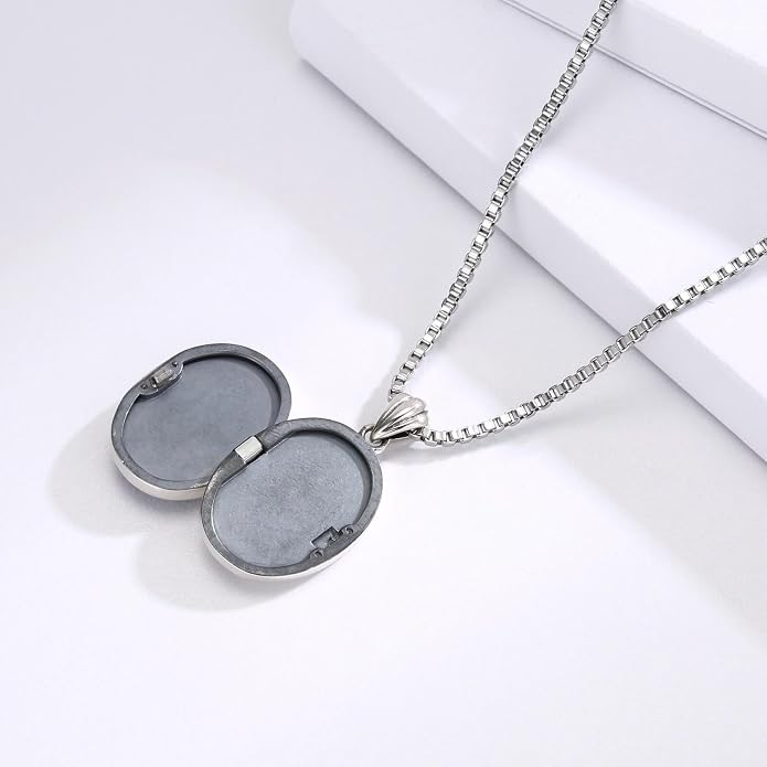 925 Sterling Silver Oval Turquoise Lockets Pendant that Holds Pictures Vintage Jewelry Memorial Gifts for Women