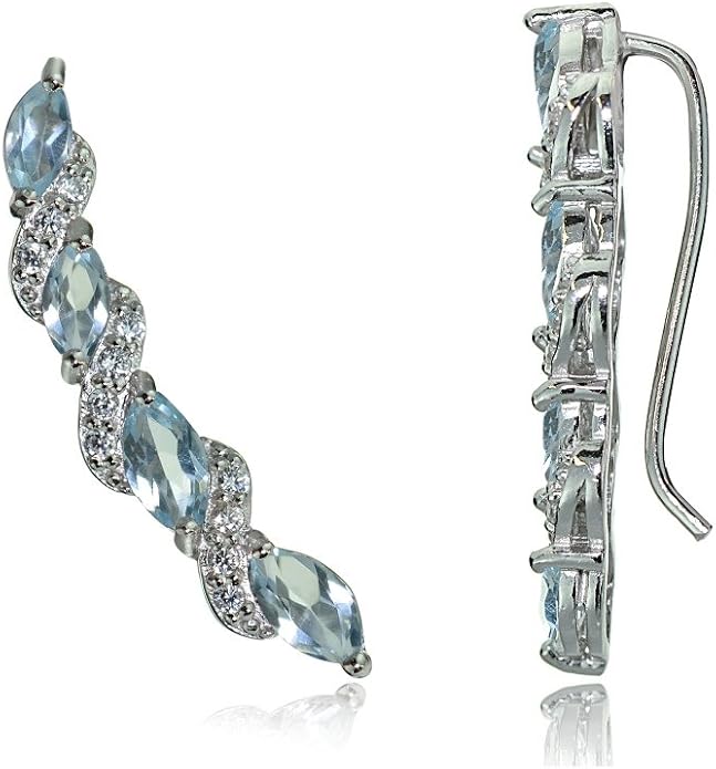 Twist Sterling Silver Ear Climbers & Crawlers - Birthstone & Synthetic Gemstone Earrings for Women