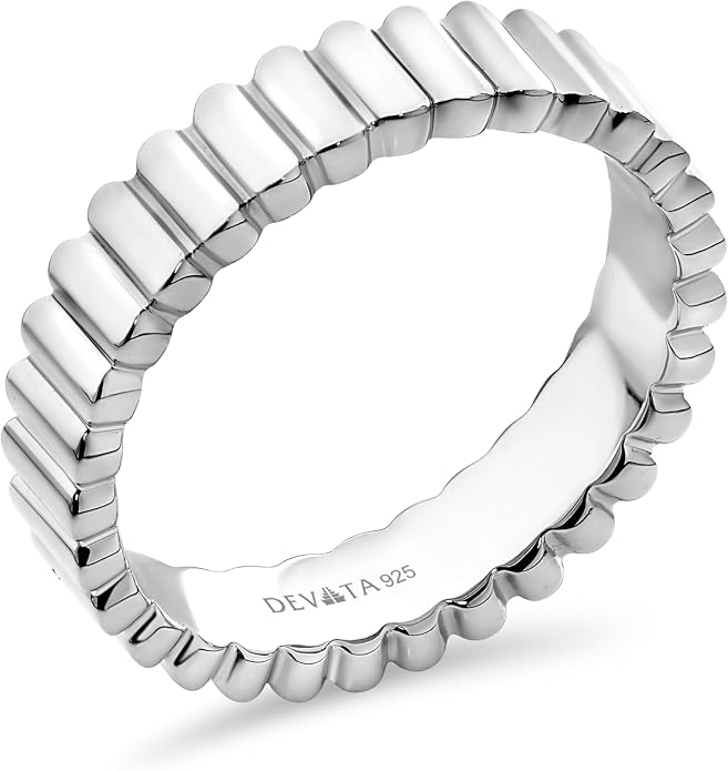DEVATA Gold or Rhodium Plated Sterling Silver 925 – Eternity, Band Ring for Women – Heart, Knot, Clover, Infinity, Mariner, Cable, Curb, Cuban, Figaro, Daisy, Rope, Ribbed, Dome