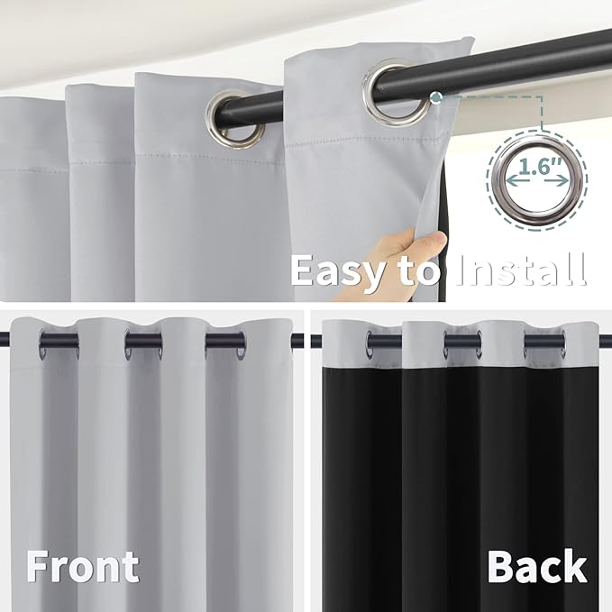 BGment 100% Blackout Curtains 108 Inch Long 2 Panles Set, Thermal Insulated Total Light Locking Soundproof Grommet Curtains & Drapes for Living Room with Black Liner, 52 Inch Wide Each, Light Grey