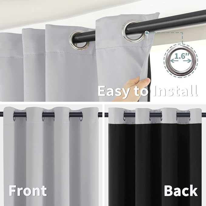 BGment Thermal Insulated 100% Blackout Curtains for Bedroom with Black Liner, Double Layer Full Room Darkening Noise Reducing Grommet Curtain (38 x 84 Inch, Light Grey, 2 Panels)