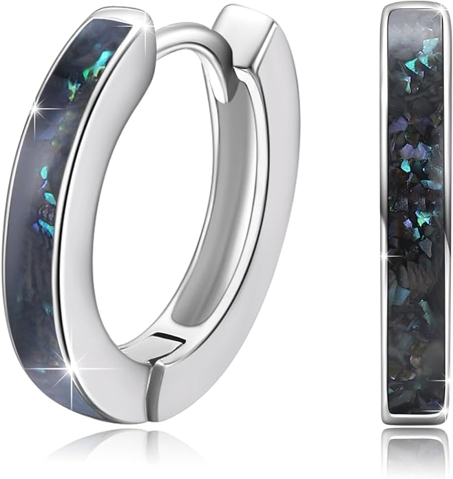 CUOKA MIRACLE 925 Sterling Silver Opal Hoop Earrings for Women - Opal Hinged Huggie Hoops, Hypoallergenic Small Hoop Earrings for Sensitive Ears, Dainty Everyday Jewelry Birthday Christmas Gift