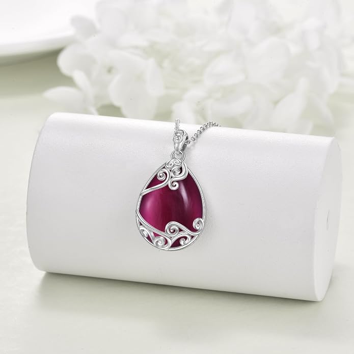 YAFEINI 925 Sterling Silver Moonstone Necklace Filigree Teardrop Pendant Necklace Jewelry for Women Girls