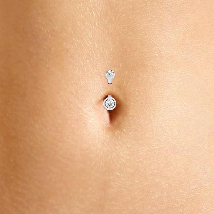 SAVEARTH DIAMONDS 1/3 Carat Round Cut Moissanite & Lab Grown Diamond Belly Button Navel Rings Body Piercing Jewelry For Women In 14K Gold Over Sterling Silver (VVS1 Clarity, 0.33 Cttw)
