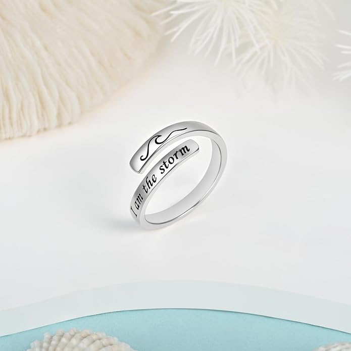BEILIN 925 Sterling Silver Inspirational Jewelry Rings Adjustable Ring Personality Encouragement Gift for Teens Women