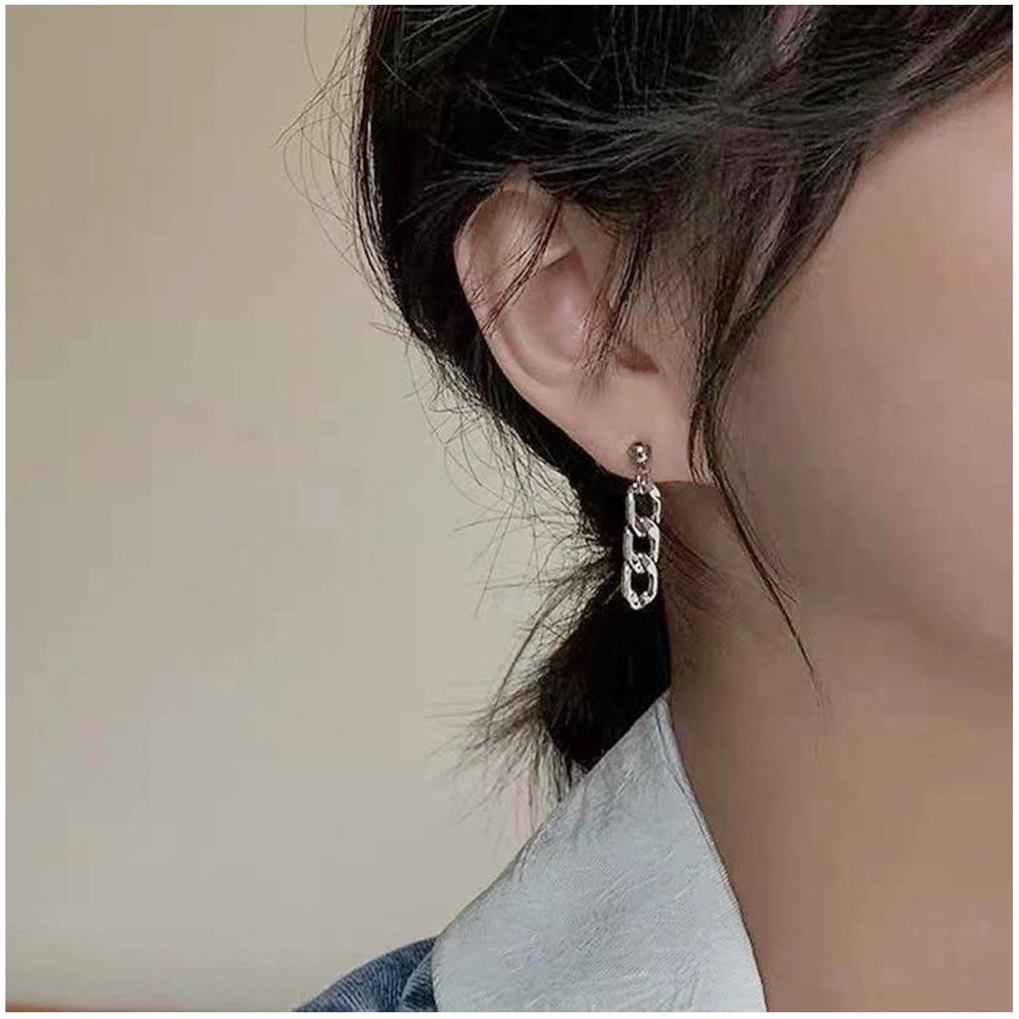 Punk Link Chain Earrings Silver Cable Link Earrings Curb Chain Drop Earrings Minimalist Statement Earrings Jewelry for Women and Girls Gifts