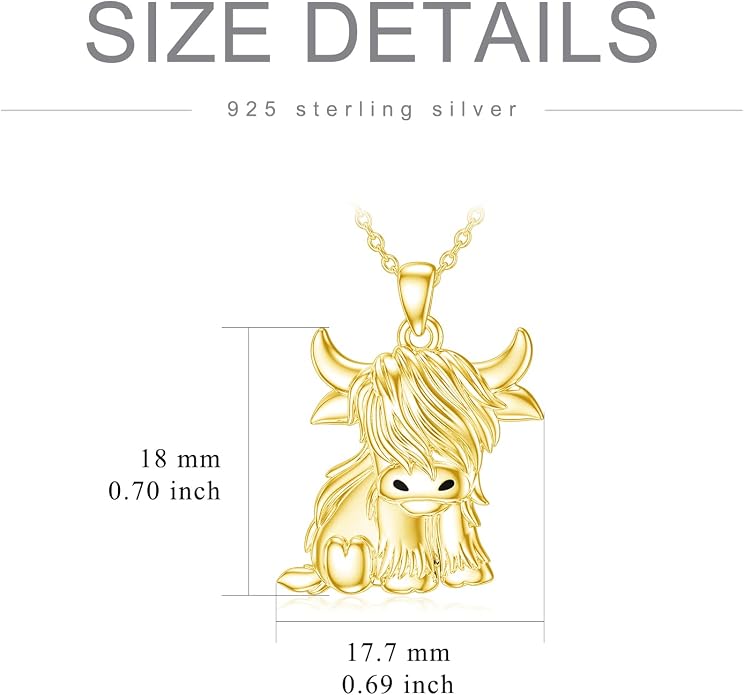 Highland Cow Gifts for Women 925 Sterling Silver Highland Cow Birthstone Necklace Fluffy Cow Jewelry Gifts Birthday Christmas
