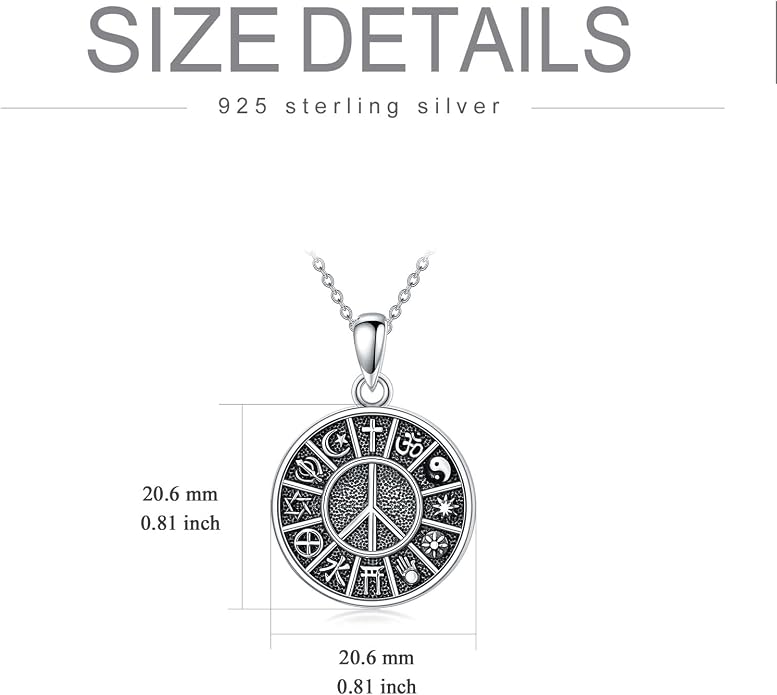 S925 Sterling Silver Poseidon Trident/Peace Sign/Coexist Peace Symbol/Pirate/Arrowhead/Flower of Life/Thor's Hammer Jewelry Necklace Gifts for Women Men