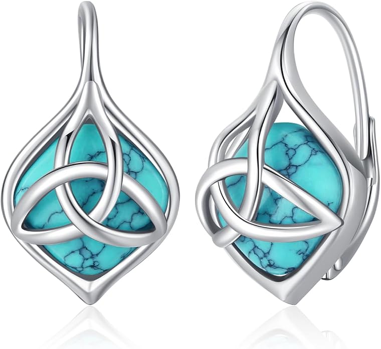BDL Genuine Turquoise Jewelry for Women, Sterling Silver Earrings and Necklaces for Women, Leverback Dangle Drop Earrings Jewelry