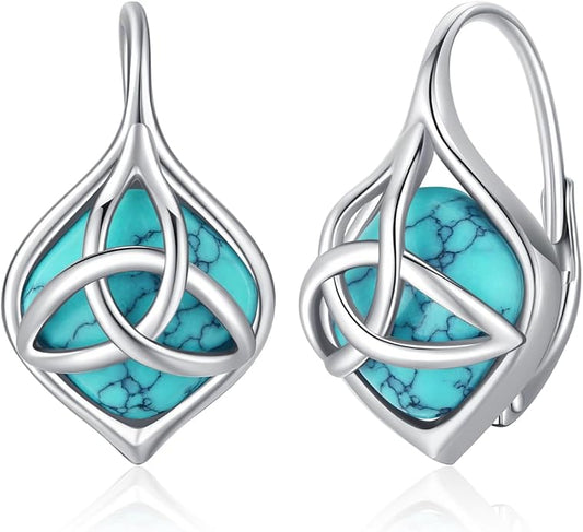 BDL Genuine Turquoise Jewelry for Women, Sterling Silver Earrings and Necklaces for Women, Leverback Dangle Drop Earrings Jewelry