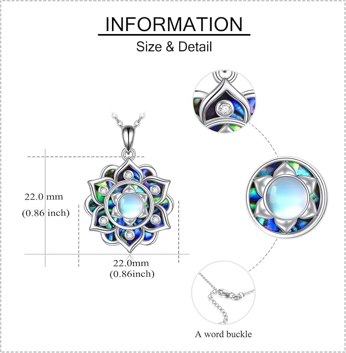 ONEFINITY Lotus Necklace 925 Sterling Silver Moonstone Pendant Necklace Yoga Lotus Jewelry for Women