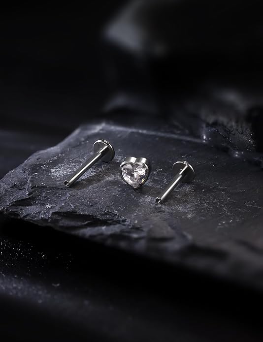 16G Astm F136 Titanium Internal Thread Flat Back Earrings Nose Studs Tragus Forward Helix Conch Cartilage Lobe Earrings Stud Medusa Labret Monroe Lip Ring Piercing Jewelry For Women Men