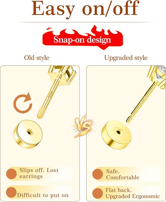 3 Pairs Moissanite Flatback Stud Earrings for Women, 925 Sterling Silver Hypoallergenic Flat Back Cartilage Earrings Set, 18K White Gold Plated