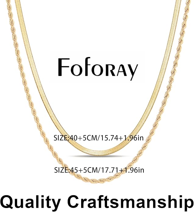 18K Gold Plated Herringbone Necklace Set for Women - Set of 2 (16"+18"),Layered Flat Snake Chain Choker-18K Gold & White Gold Tone -Tarnish Resistant Jewelry Gifts for Women/Girl
