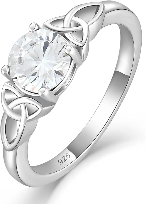 YL Celtic Knot Rings for Women 925 Sterling Silver Round Cut Birthstone Statement Ring