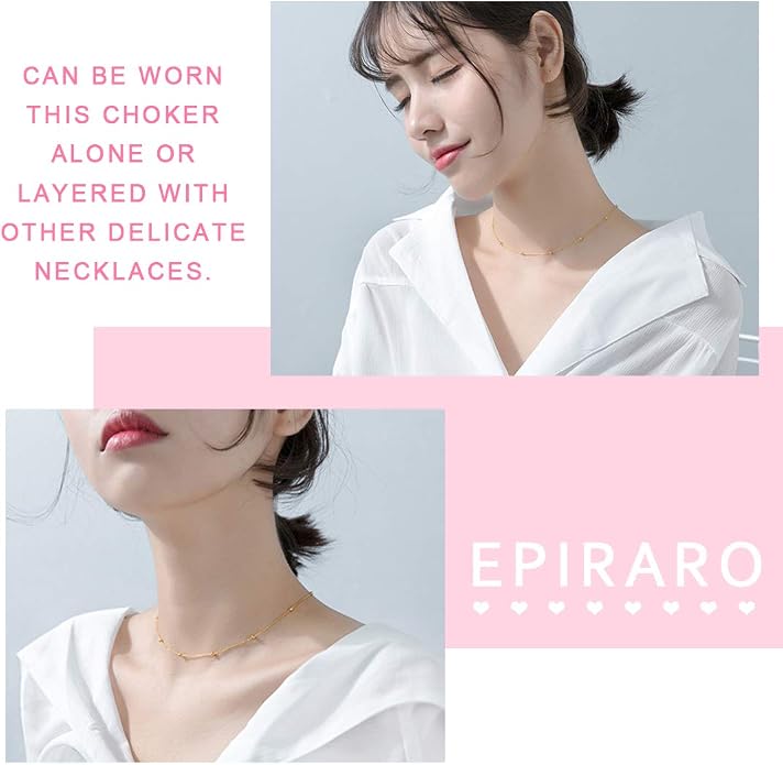 EPIRORA Choker Necklace for Women 925 Sterling Silver Gold Plated Dainty Satellite Bead Chain Pendant Minimalist Jewelry, 16''+2"