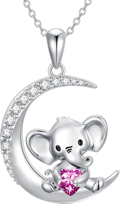 PROESS Animal Birthstone Necklace 925 Sterling Silver Otter/Axolotl/Hippo/Elephant/Dachshund/Monkey/Red Panda Pendant Necklace Animal Birthstone Jewelry Gifts for Women