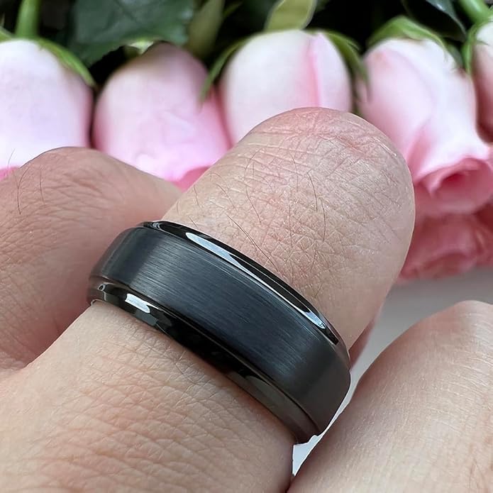 TUTISS 6mm 8mm Tungsten Rings for Men Women Fashion Engagement Wedding Bands Brushed Finish Stepped Beveled Edges Comfort Fit