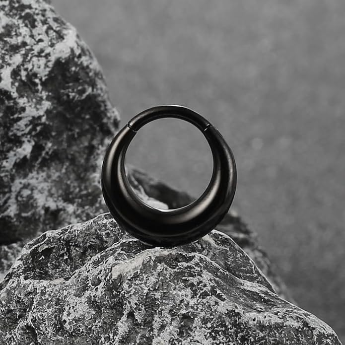MOQIKAKA16G 8mm Septum Rings - Stainless Steel Segment Nose Rings for Women Men - Hinged Segment Nose Helix Cartilage Clicker Hoop Earrings for Daith Rook Tragus Piercing