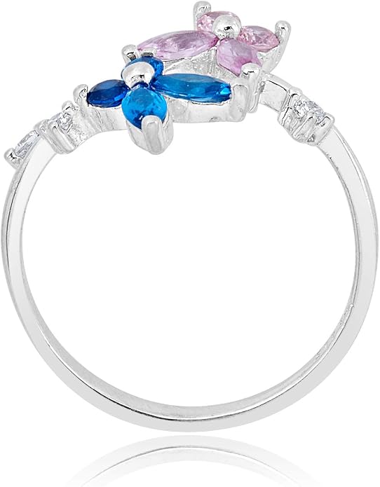 AVORA 925 Sterling Silver Adjustable Butterfly Toe Ring with Simulated Diamond CZ