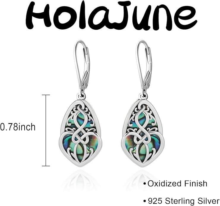 Sterling Silver Abalone Shell Filigree Dangle Drop Earrings Bohemia Jewelry Gift for Women Mother Mom