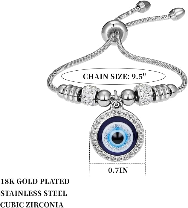 Evil Eye Bracelets 18k Gold Plated Adjustable ojo Bracelet Gold Evil Eye Bracelet for Protection, The Evil Eye Silver Bracelet Gifts for Women and Men