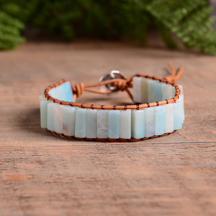 YGLINE Boho Handmade Wrap Leather Tube Crystal Stone Bracelet for Women