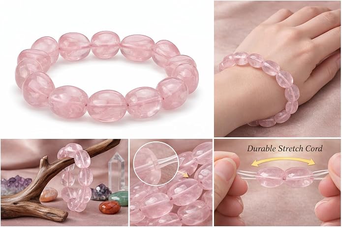 Natural Gemstone Bead Bracelet for Women – Healing Crystal Reiki Bracelet, Handmade Spiritual Protection Jewelry, Energy Stone Stretch Bracelet Gift for Women & Girls