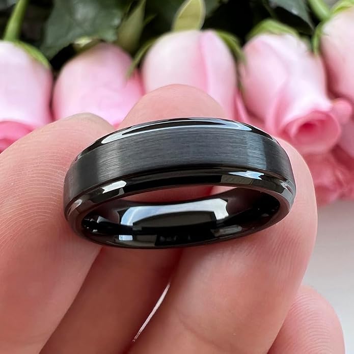 TUTISS 6mm 8mm Tungsten Rings for Men Women Fashion Engagement Wedding Bands Brushed Finish Stepped Beveled Edges Comfort Fit