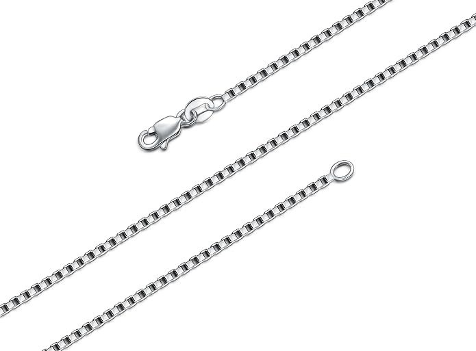 BORUO 925 Sterling Silver Box Chain Necklace | Waterproof 14K Gold Plated Box Chain | 1mm 1.5mm Solid Italian Nickel-Free Necklace Lobster Claw Clasp 14-30 Inch