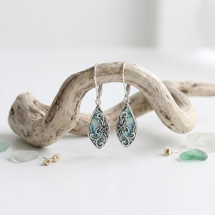 Silver Earrings Women Dangle Filigree/Abalone Shell/Turquoise Cowgirl Earrings Cat/Hummingbird/Chicken/Celtic Knot/Butterfly Jewelry Birthday Gifts for Women