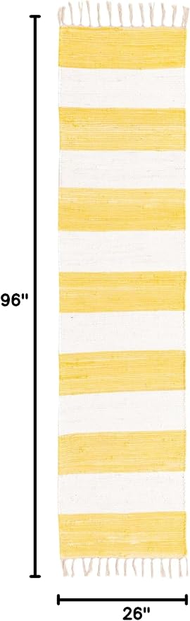 Unique Loom Chindi Rag Collection Area Rug - Striped (2' 2" x 8' Runner, Yellow and Ivory)