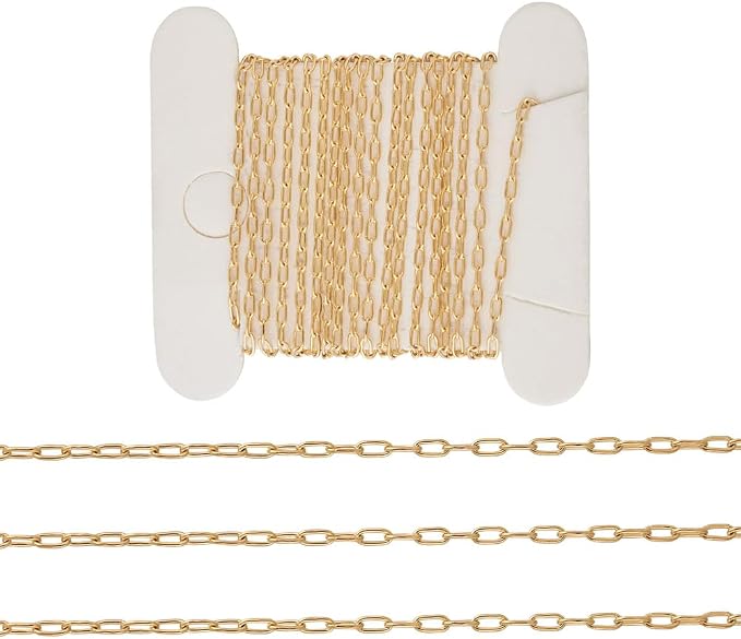 Elecrelive 3.28 Ft 14K Gold Filled Paperclip Chains Brass Permanent Jewelry Chains 2.5mm Oval Link Cable Chains with 1 Square Velvet Bag for Women's Trendy Layering Necklace Bracelet Making