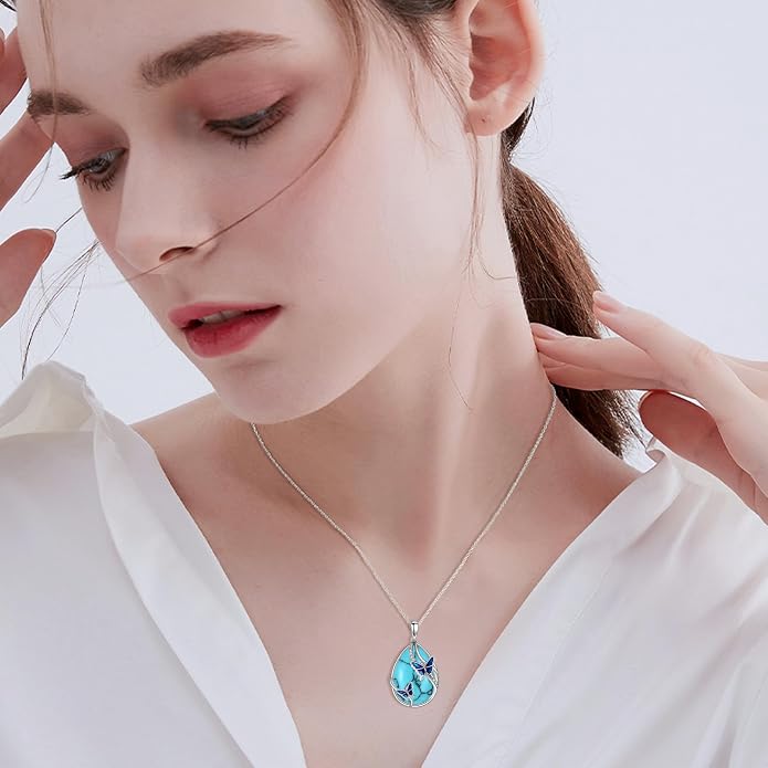 KQF Dragonfly/Butterlfy/Cat/Jellyfish/Bunny/Axolotl/Bee/Mermaid/Hummingbird/Elephant Necklace for Women Sterling Silver Moonstone Pendant Necklace Dragonfly Jewelry Gifts for Women
