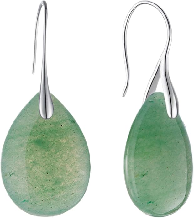 925 Sterling Silver Natural Crystal Agate Dangle Earrings, Waterdrop Teardrop Shape